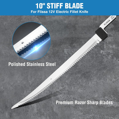 12V Cordless Electric Fillet Knife for Fish, 8" & 10" Sharp Blades