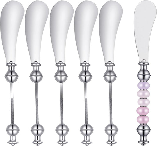 6 PCS Beadable Cheese Spreader Knives Reusable Beaded Butter Spreader Knife DIY Decorative Stainless Steel Spreaders Knife for Charcuterie Board Party Kitchen Birthday Wedding Christmas