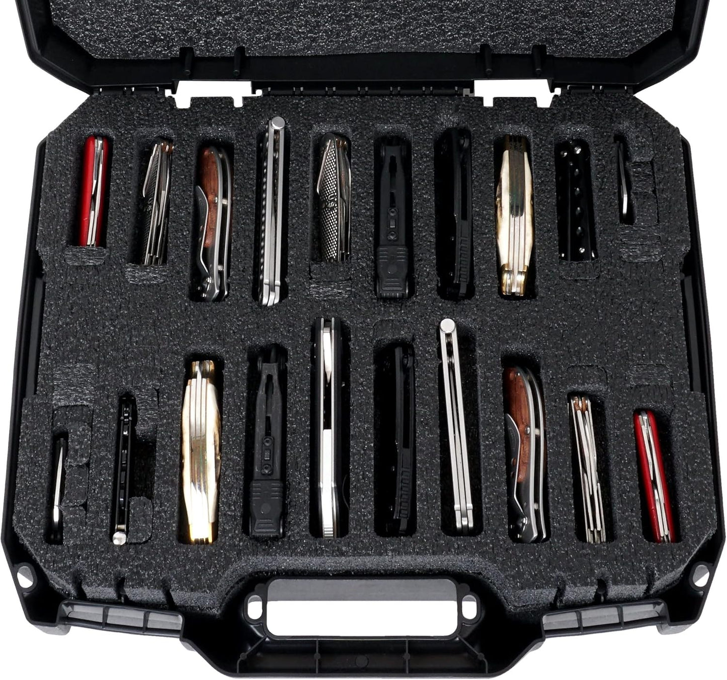 60 Folding Knife Carrying Case - Hard Sided Travel & Storage Organizer Fits Variety of Knives in Lockable Rugged Case
