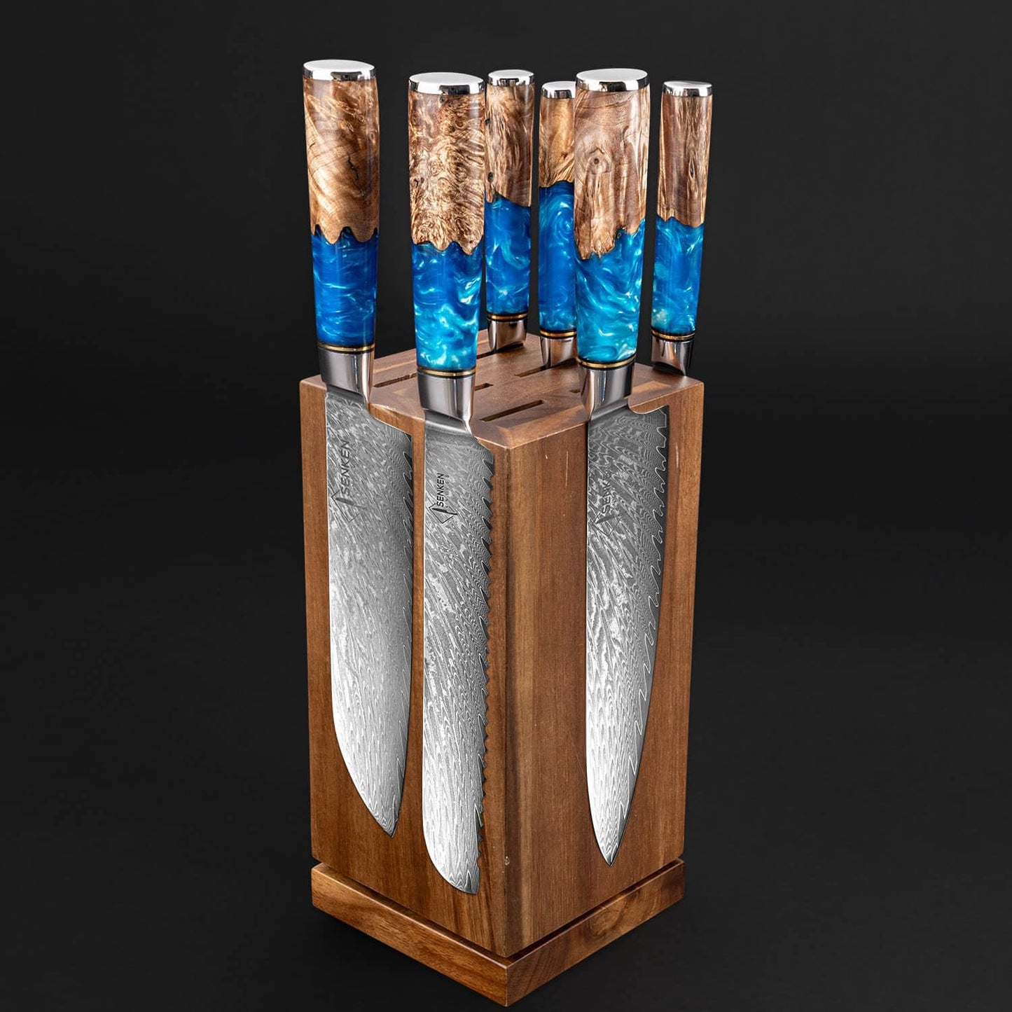 SENKEN Rotating Magnetic Knife Block without Knives, Natural Acacia Hardwood - 360 Degrees Rotation - Ultra Strong Neodymium Magnets, Universal Knife Holder & Storage (Rotating Magnetic Block)