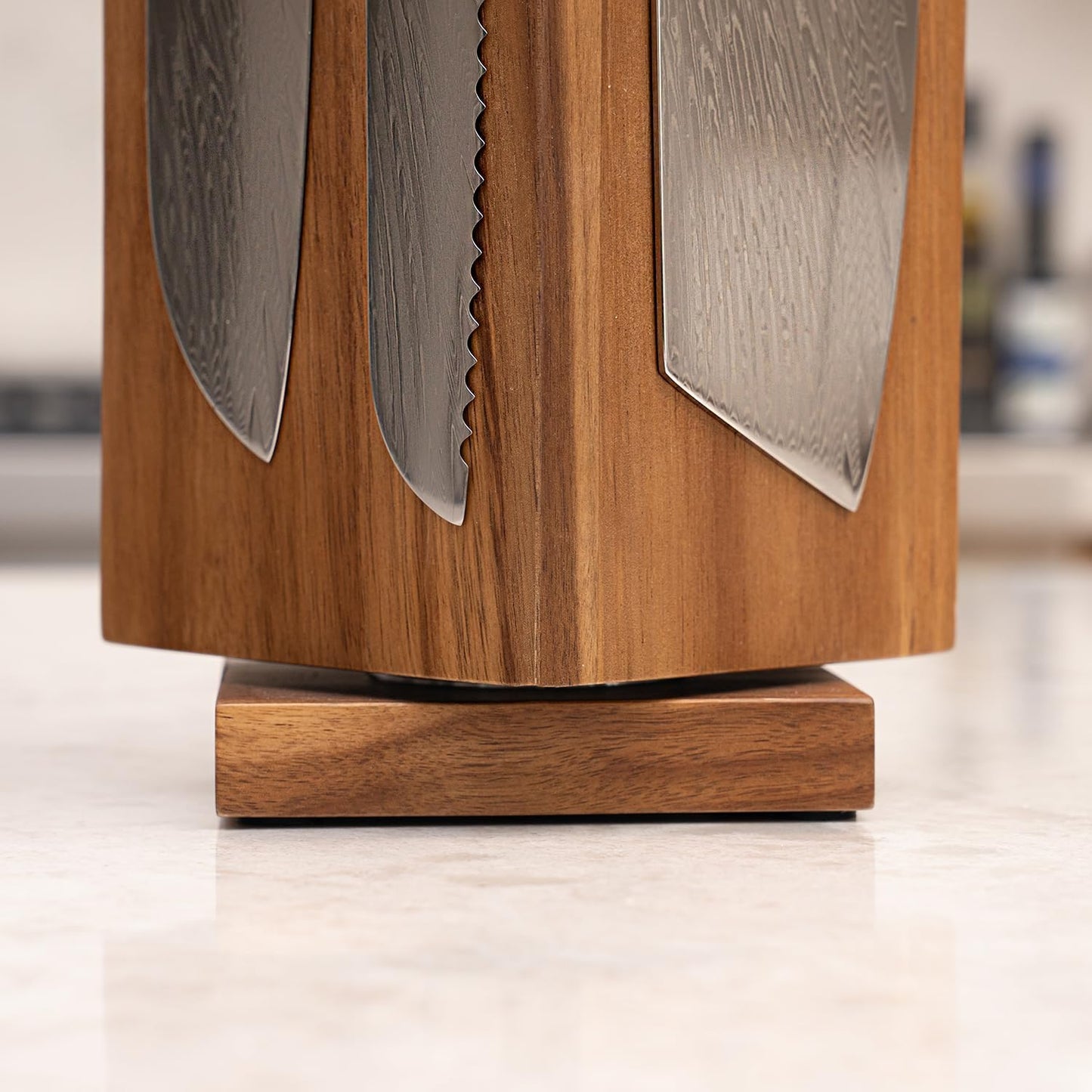 SENKEN Rotating Magnetic Knife Block without Knives, Natural Acacia Hardwood - 360 Degrees Rotation - Ultra Strong Neodymium Magnets, Universal Knife Holder & Storage (Rotating Magnetic Block)