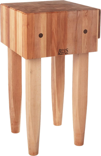 PCA1 Maple Wood End Grain Solid Butcher Block with Side Knife Slot, 18 Inches x 18 Inches x 10 Inch Top, 34 Inches Tall, Natural Maple Legs