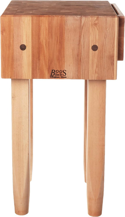 PCA1 Maple Wood End Grain Solid Butcher Block with Side Knife Slot, 18 Inches x 18 Inches x 10 Inch Top, 34 Inches Tall, Natural Maple Legs