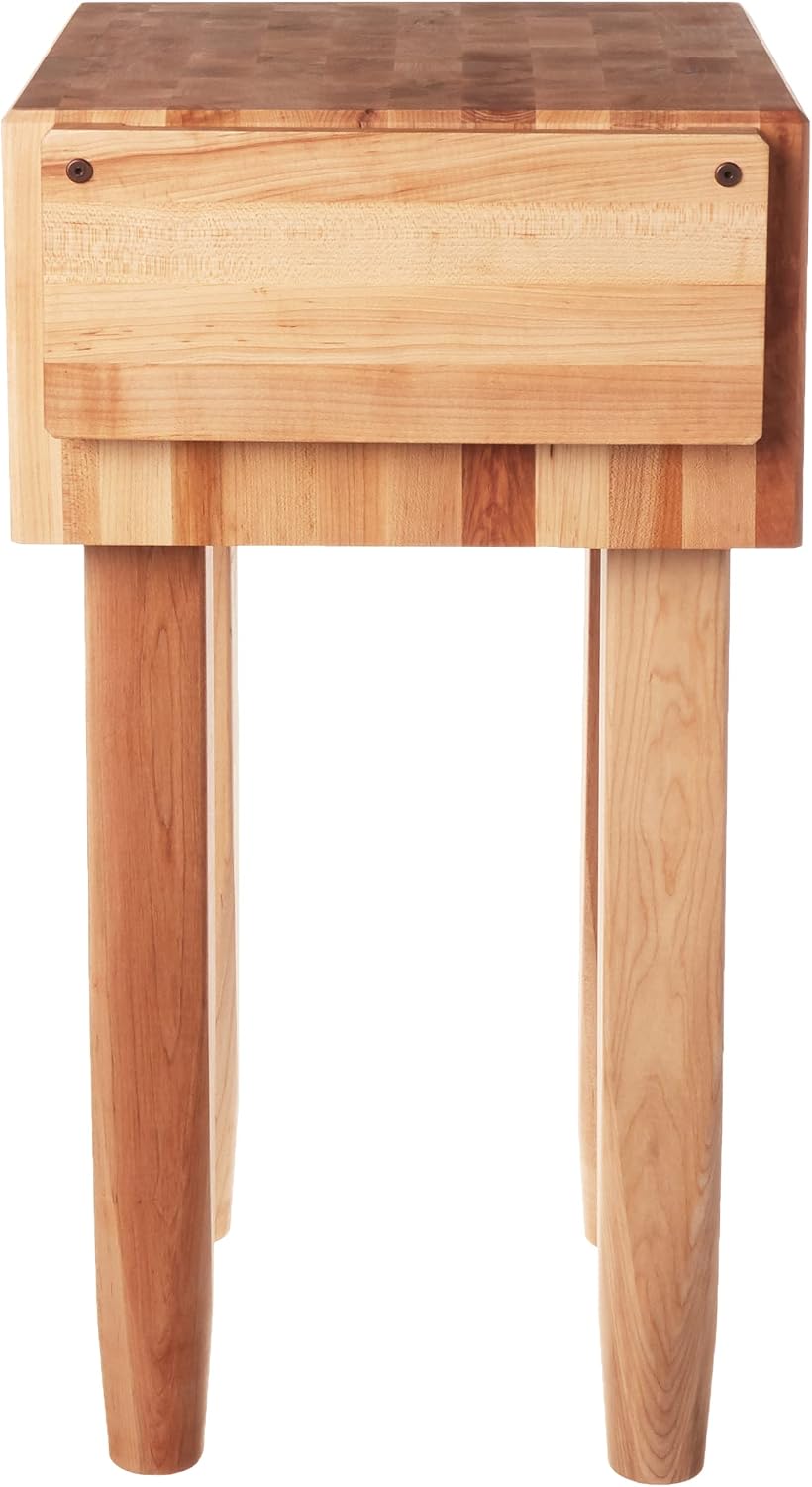 PCA1 Maple Wood End Grain Solid Butcher Block with Side Knife Slot, 18 Inches x 18 Inches x 10 Inch Top, 34 Inches Tall, Natural Maple Legs