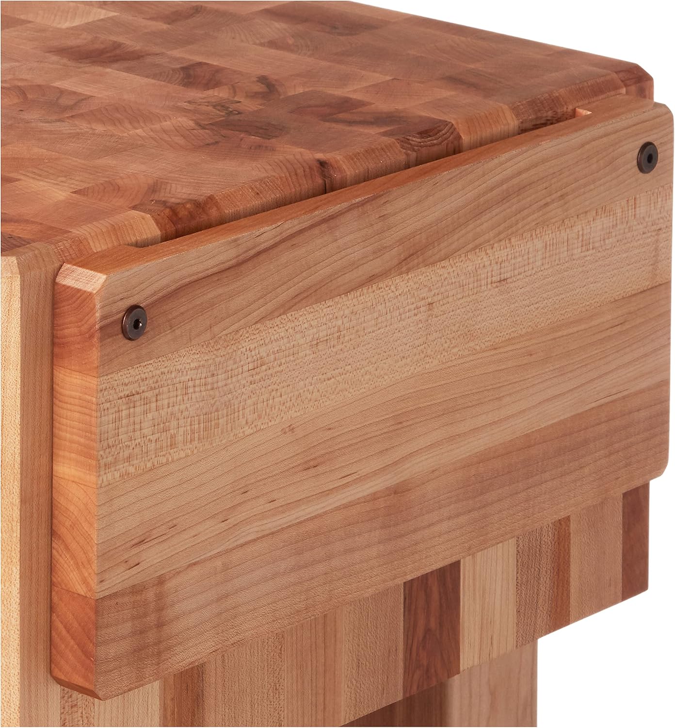 PCA1 Maple Wood End Grain Solid Butcher Block with Side Knife Slot, 18 Inches x 18 Inches x 10 Inch Top, 34 Inches Tall, Natural Maple Legs