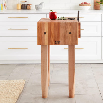 PCA1 Maple Wood End Grain Solid Butcher Block with Side Knife Slot, 18 Inches x 18 Inches x 10 Inch Top, 34 Inches Tall, Natural Maple Legs