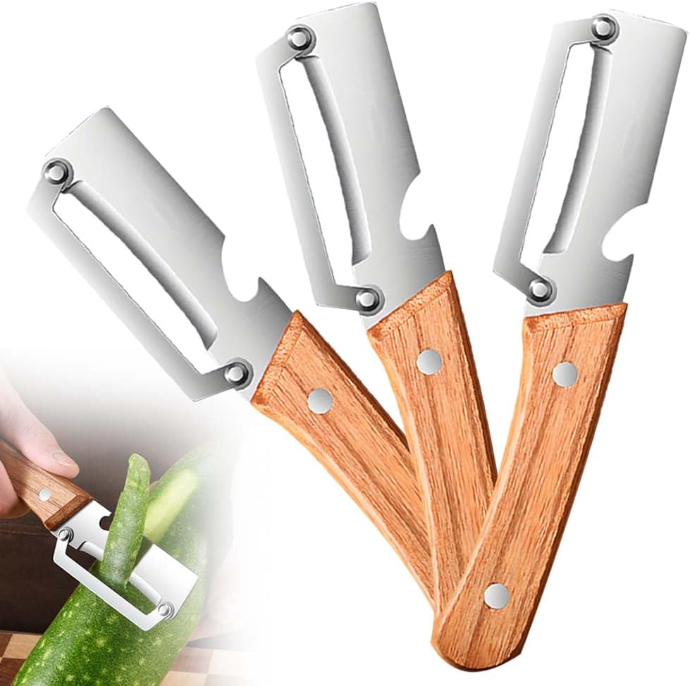 Multi-Functional Vegetable Peeler for Kitchen, 2026 New Stainless Steel Peeler with Wooden Handle and Bottle Opener, Kitchen Tool for Fruit Veggie Pumpkin, Gifts for Mom
