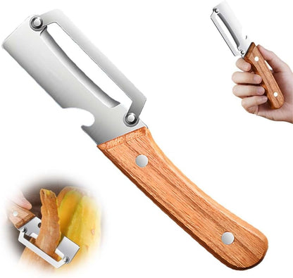Multi-Functional Vegetable Peeler for Kitchen, 2026 New Stainless Steel Peeler with Wooden Handle and Bottle Opener, Kitchen Tool for Fruit Veggie Pumpkin, Gifts for Mom