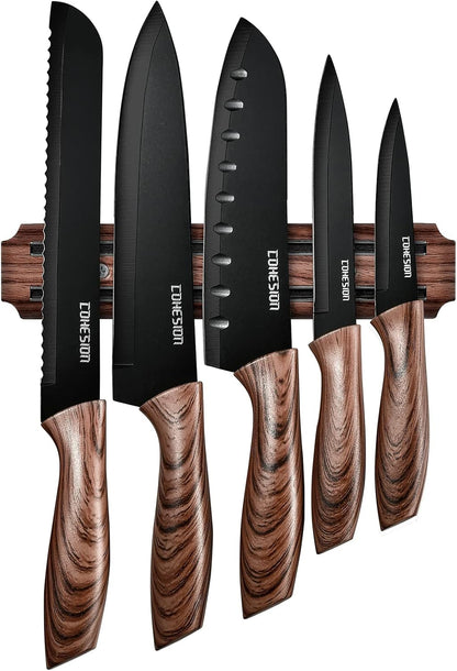5 PCS Kitchen Knife Set with Magnetic Knife Holder for Wall, Ultra Sharp Chef Boxed Knife Set With Sheathes for Multipurpose Cooking with Ergonomic Handle