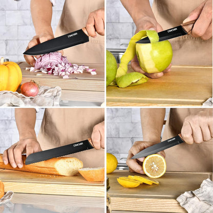 5 PCS Kitchen Knife Set with Magnetic Knife Holder for Wall, Ultra Sharp Chef Boxed Knife Set With Sheathes for Multipurpose Cooking with Ergonomic Handle