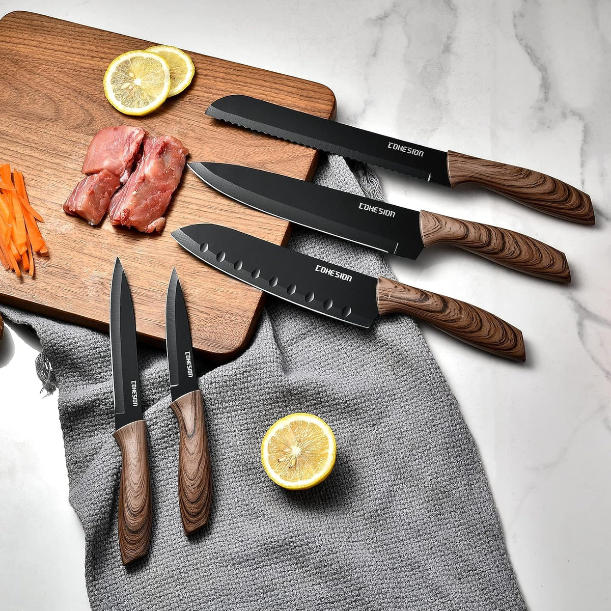 5 PCS Kitchen Knife Set with Magnetic Knife Holder for Wall, Ultra Sharp Chef Boxed Knife Set With Sheathes for Multipurpose Cooking with Ergonomic Handle