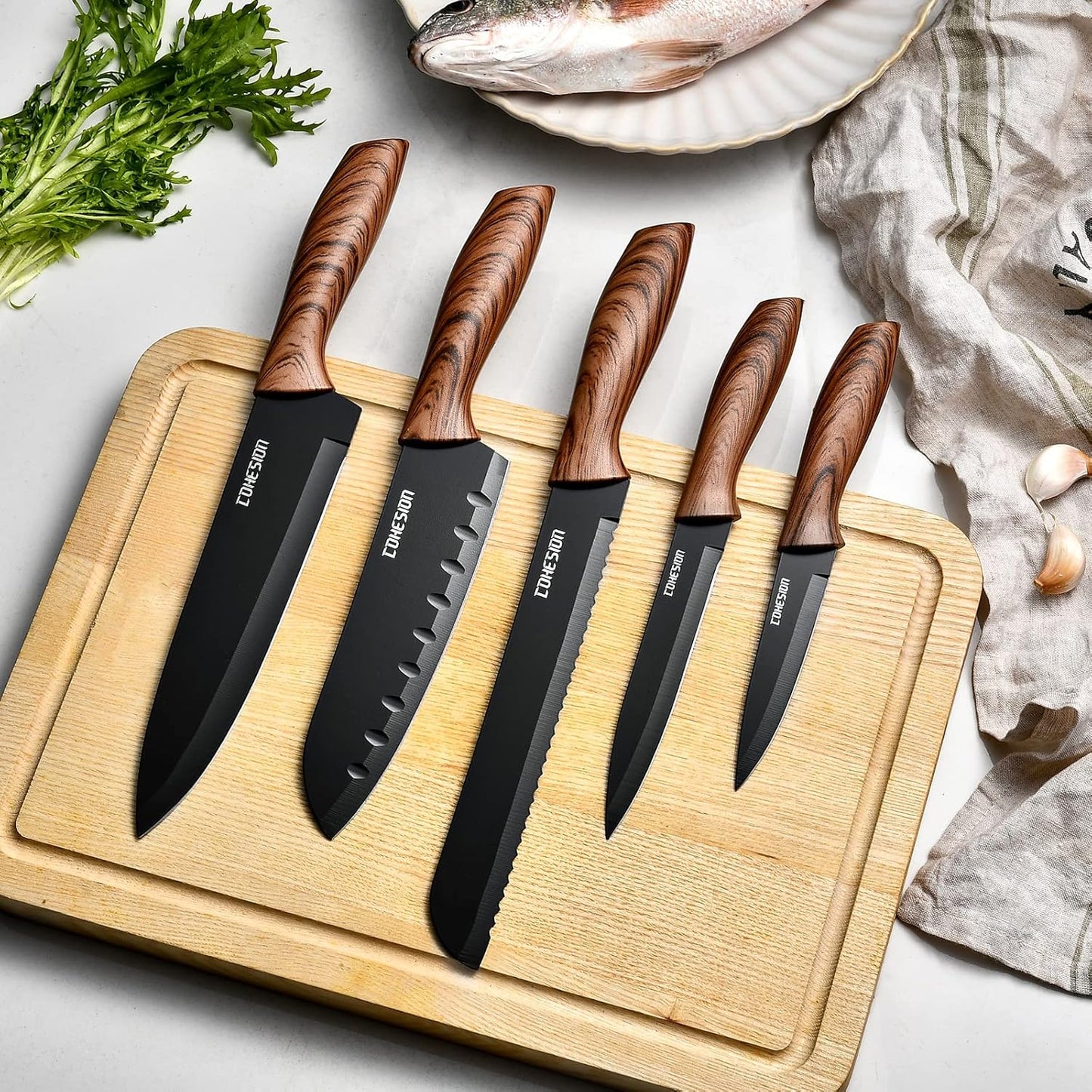 5 PCS Kitchen Knife Set with Magnetic Knife Holder for Wall, Ultra Sharp Chef Boxed Knife Set With Sheathes for Multipurpose Cooking with Ergonomic Handle