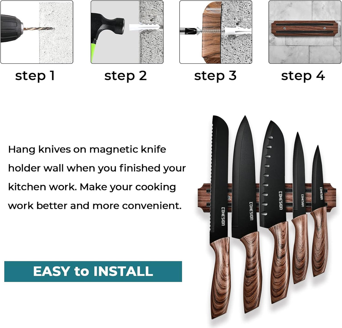 5 PCS Kitchen Knife Set with Magnetic Knife Holder for Wall, Ultra Sharp Chef Boxed Knife Set With Sheathes for Multipurpose Cooking with Ergonomic Handle