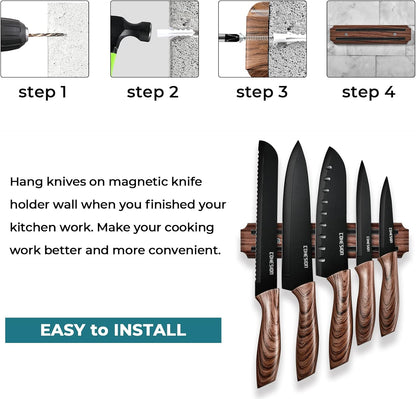 5 PCS Kitchen Knife Set with Magnetic Knife Holder for Wall, Ultra Sharp Chef Boxed Knife Set With Sheathes for Multipurpose Cooking with Ergonomic Handle