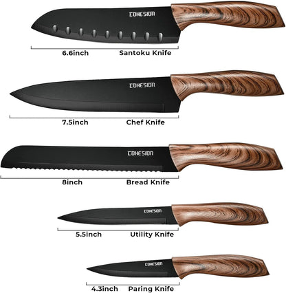 5 PCS Kitchen Knife Set with Magnetic Knife Holder for Wall, Ultra Sharp Chef Boxed Knife Set With Sheathes for Multipurpose Cooking with Ergonomic Handle