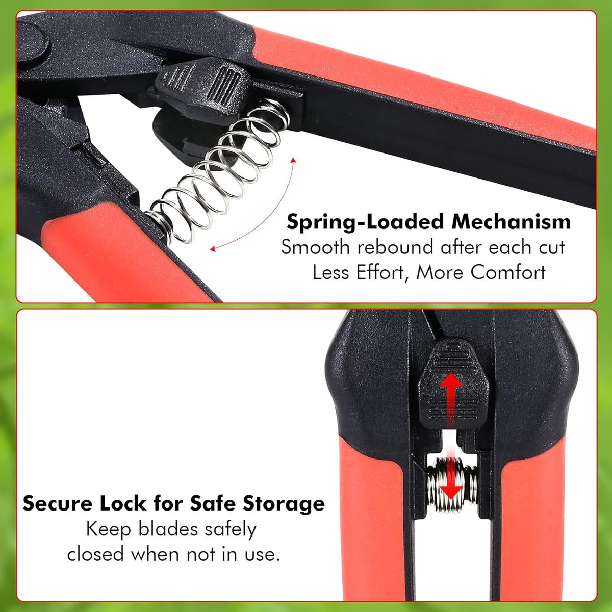 Garden Pruning Shears 2 Pack with Sharp Stainless Steel Blades | Spring Loaded Handles, 6.5" Non-Stick Teflon Coated Scissors for Trimming Flowers, Plants & Garden Branches