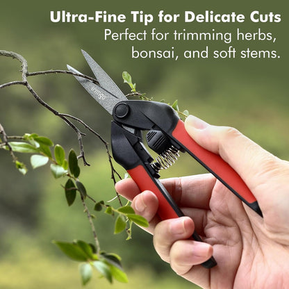 Garden Pruning Shears 2 Pack with Sharp Stainless Steel Blades | Spring Loaded Handles, 6.5" Non-Stick Teflon Coated Scissors for Trimming Flowers, Plants & Garden Branches