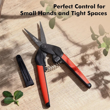 Garden Pruning Shears 2 Pack with Sharp Stainless Steel Blades | Spring Loaded Handles, 6.5" Non-Stick Teflon Coated Scissors for Trimming Flowers, Plants & Garden Branches