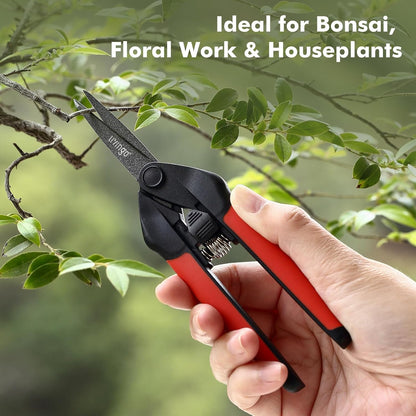 Garden Pruning Shears 2 Pack with Sharp Stainless Steel Blades | Spring Loaded Handles, 6.5" Non-Stick Teflon Coated Scissors for Trimming Flowers, Plants & Garden Branches
