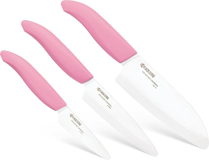 FK-3PC-SE Advanced ceramic Revolution Series Knife Set, Blade Sizes: 5.5", 4.5", 3", Pink, 3Piece | Revolution 3-Piece Ceramic Knife Set: 5.5" Santoku, 4.5" Utility, 3" Paring Knives – Ultra-Sharp Zirconia Blades
