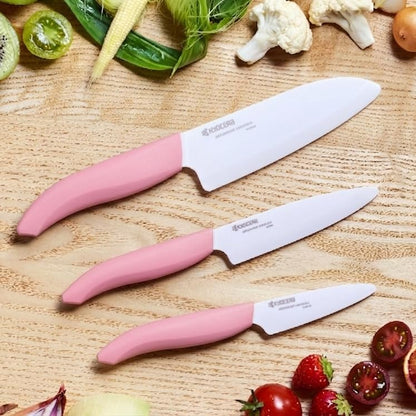 FK-3PC-SE Advanced ceramic Revolution Series Knife Set, Blade Sizes: 5.5", 4.5", 3", Pink, 3Piece | Revolution 3-Piece Ceramic Knife Set: 5.5" Santoku, 4.5" Utility, 3" Paring Knives – Ultra-Sharp Zirconia Blades