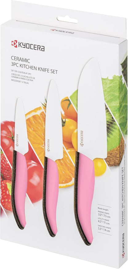 FK-3PC-SE Advanced ceramic Revolution Series Knife Set, Blade Sizes: 5.5", 4.5", 3", Pink, 3Piece | Revolution 3-Piece Ceramic Knife Set: 5.5" Santoku, 4.5" Utility, 3" Paring Knives – Ultra-Sharp Zirconia Blades