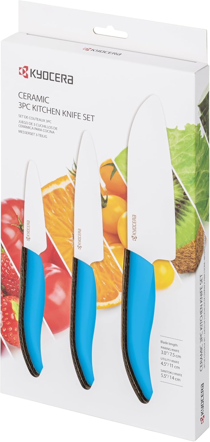 FK-3PC-SE Advanced ceramic Revolution Series Knife Set, Blade Sizes: 5.5", 4.5", 3", Pink, 3Piece | Revolution 3-Piece Ceramic Knife Set: 5.5" Santoku, 4.5" Utility, 3" Paring Knives – Ultra-Sharp Zirconia Blades