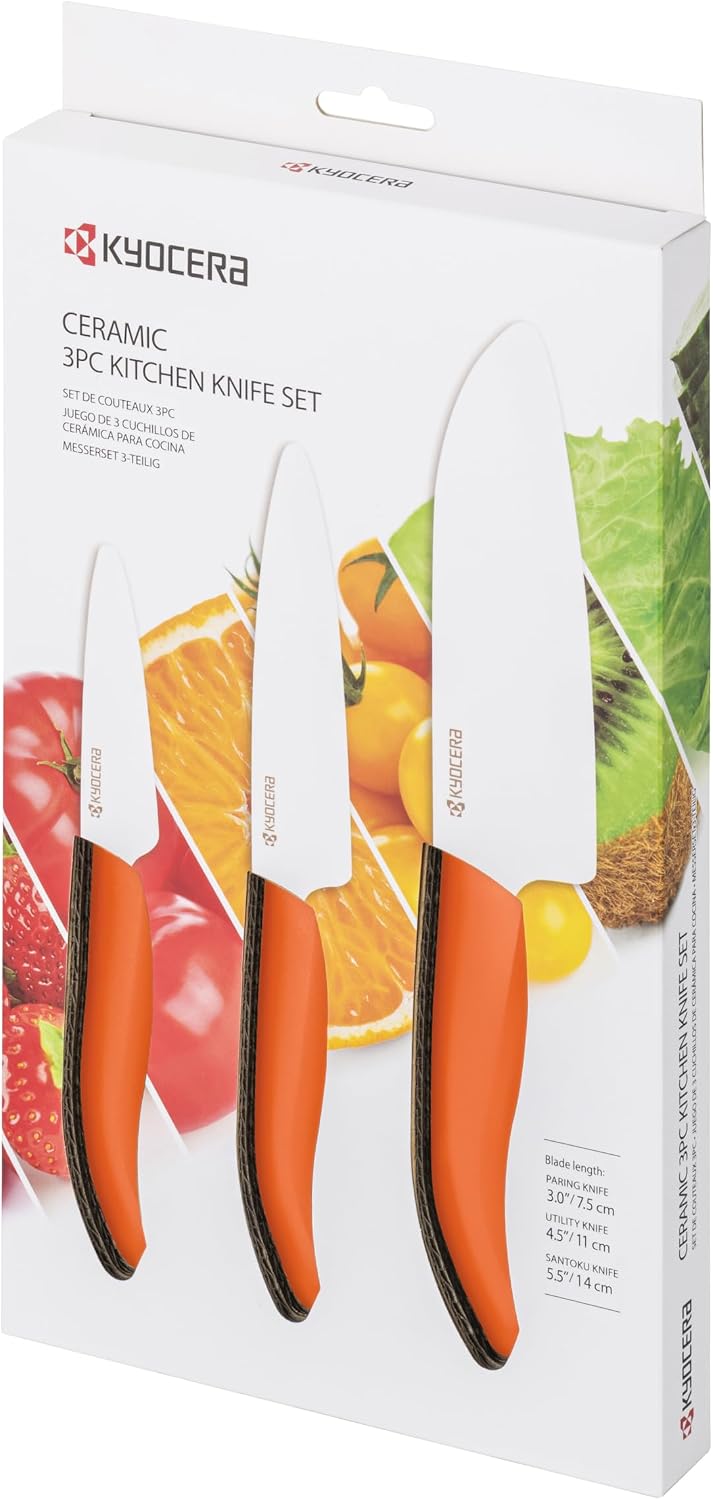 FK-3PC-SE Advanced ceramic Revolution Series Knife Set, Blade Sizes: 5.5", 4.5", 3", Pink, 3Piece | Revolution 3-Piece Ceramic Knife Set: 5.5" Santoku, 4.5" Utility, 3" Paring Knives – Ultra-Sharp Zirconia Blades