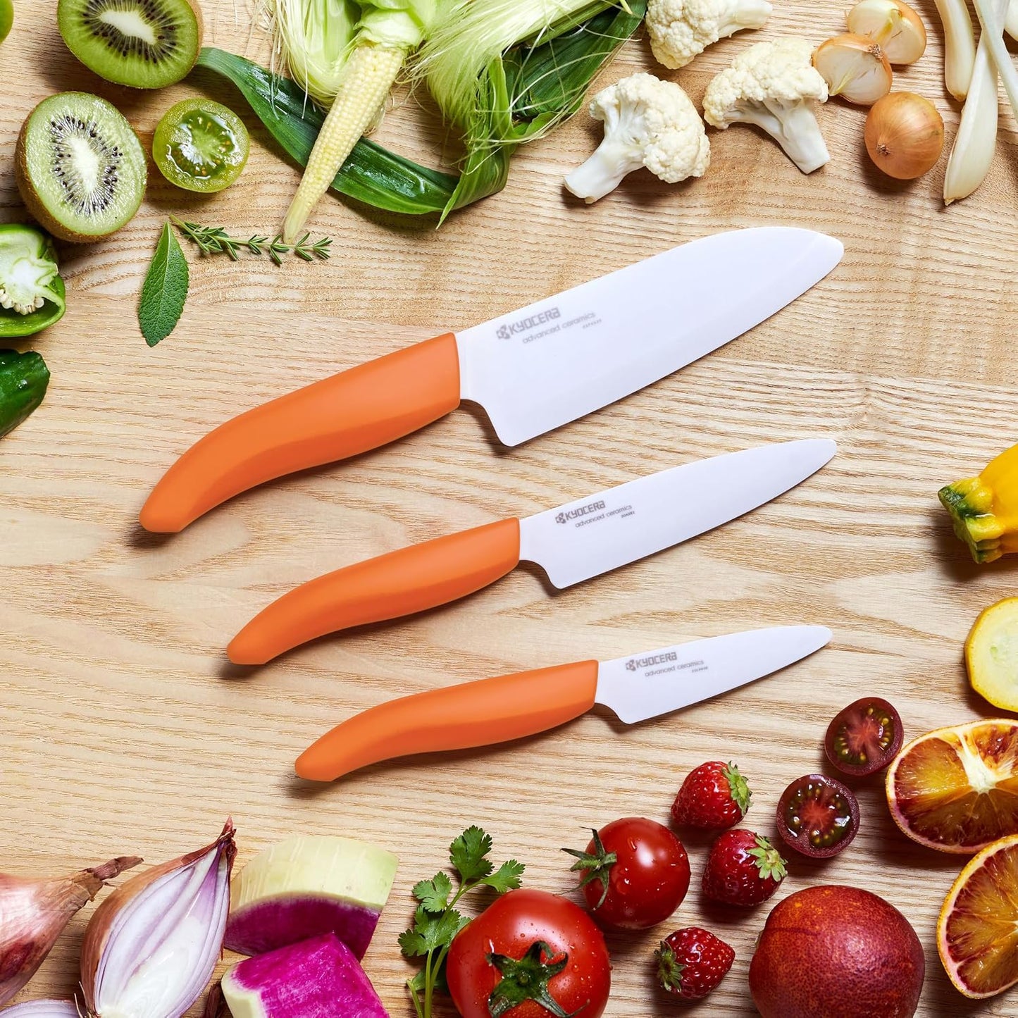 FK-3PC-SE Advanced ceramic Revolution Series Knife Set, Blade Sizes: 5.5", 4.5", 3", Pink, 3Piece | Revolution 3-Piece Ceramic Knife Set: 5.5" Santoku, 4.5" Utility, 3" Paring Knives – Ultra-Sharp Zirconia Blades