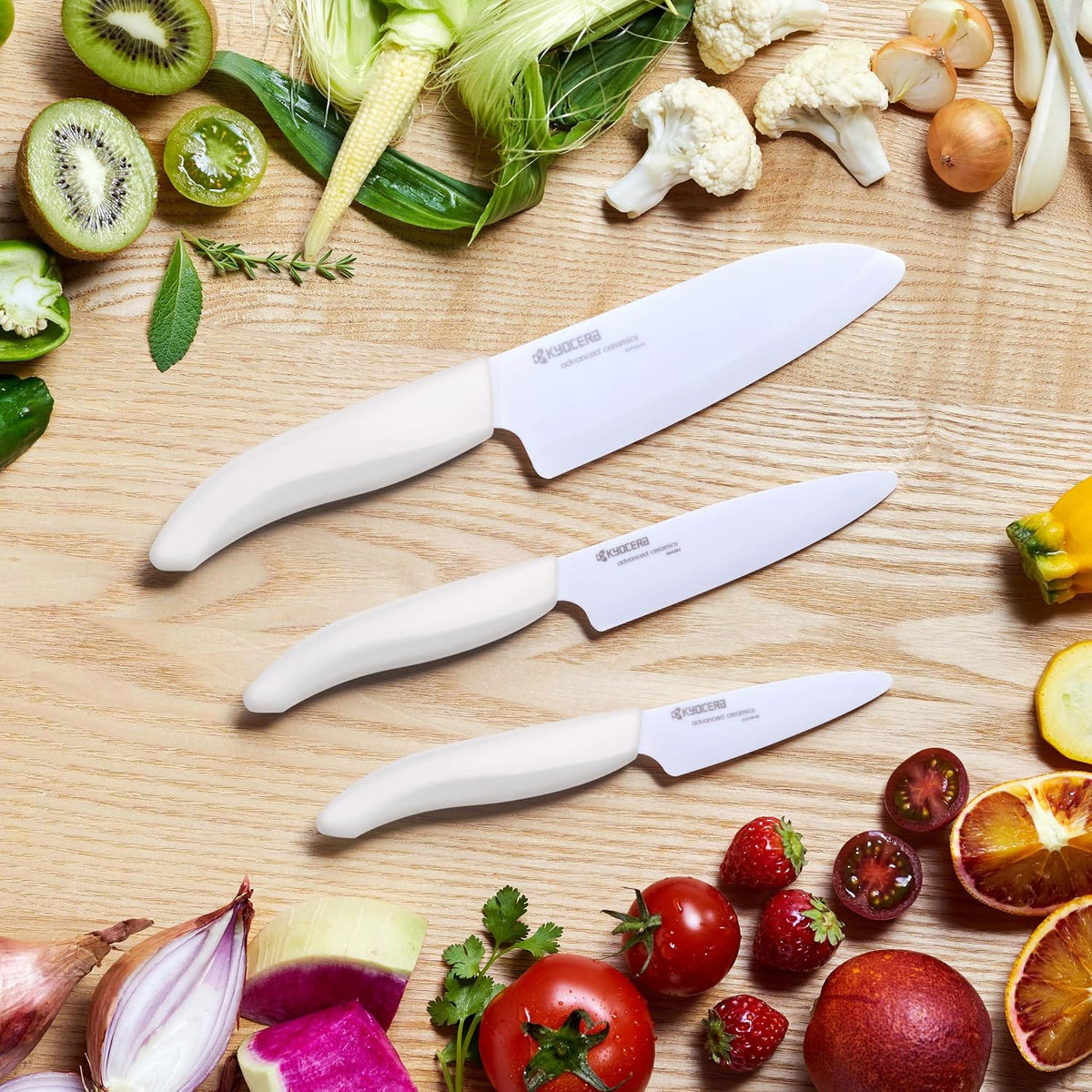 FK-3PC-SE Advanced ceramic Revolution Series Knife Set, Blade Sizes: 5.5", 4.5", 3", Pink, 3Piece | Revolution 3-Piece Ceramic Knife Set: 5.5" Santoku, 4.5" Utility, 3" Paring Knives – Ultra-Sharp Zirconia Blades