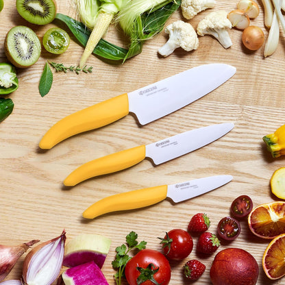 FK-3PC-SE Advanced ceramic Revolution Series Knife Set, Blade Sizes: 5.5", 4.5", 3", Pink, 3Piece | Revolution 3-Piece Ceramic Knife Set: 5.5" Santoku, 4.5" Utility, 3" Paring Knives – Ultra-Sharp Zirconia Blades
