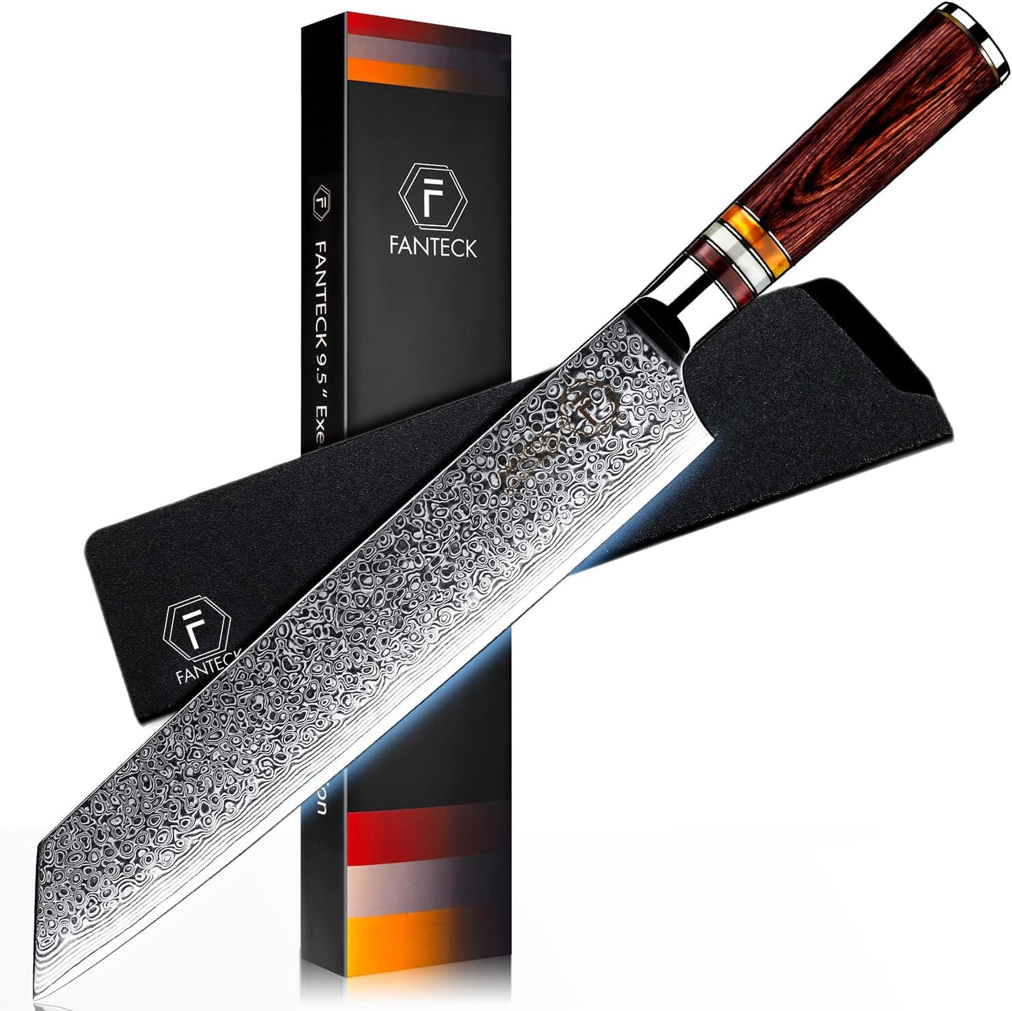Fanteck 9.5" Kiritsuke Chef Knife,Kitchen Knife Damascus Pro Sharp VG10 High Carbon Stainless Steel 67-Layer Meat Sushi Fruit Cutting Chef Knife[Gift Box & Plastic Cover]Ergonomic Pakkawood Handle