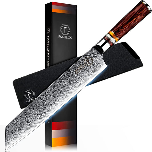 Fanteck 9.5" Kiritsuke Chef Knife,Kitchen Knife Damascus Pro Sharp VG10 High Carbon Stainless Steel 67-Layer Meat Sushi Fruit Cutting Chef Knife[Gift Box & Plastic Cover]Ergonomic Pakkawood Handle