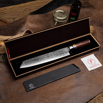 Fanteck 9.5" Kiritsuke Chef Knife,Kitchen Knife Damascus Pro Sharp VG10 High Carbon Stainless Steel 67-Layer Meat Sushi Fruit Cutting Chef Knife[Gift Box & Plastic Cover]Ergonomic Pakkawood Handle