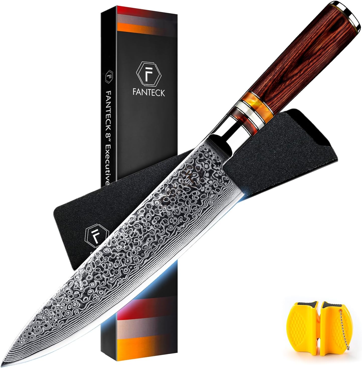 Fanteck 9.5" Kiritsuke Chef Knife,Kitchen Knife Damascus Pro Sharp VG10 High Carbon Stainless Steel 67-Layer Meat Sushi Fruit Cutting Chef Knife[Gift Box & Plastic Cover]Ergonomic Pakkawood Handle