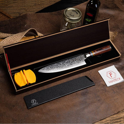 Fanteck 9.5" Kiritsuke Chef Knife,Kitchen Knife Damascus Pro Sharp VG10 High Carbon Stainless Steel 67-Layer Meat Sushi Fruit Cutting Chef Knife[Gift Box & Plastic Cover]Ergonomic Pakkawood Handle