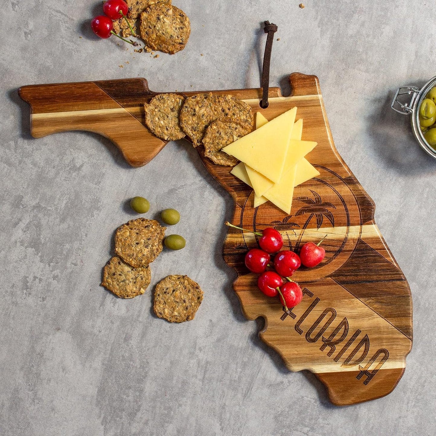Rock & Branch Origins Series New York State Shaped Cutting Board and Charcuterie Serving Tray, Includes Hang Tie for Wall Display