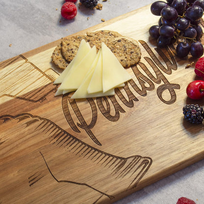 Rock & Branch Origins Series New York State Shaped Cutting Board and Charcuterie Serving Tray, Includes Hang Tie for Wall Display
