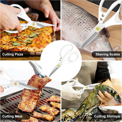 All Purpose Kitchen Scissors, Kitchen Shears Heavy Duty - Dishwasher Safe Food Scissors- Multipurpose Cooking Shears for Meat Poultry Food, Herbs, and Fish, Comfort Grip Handles, White