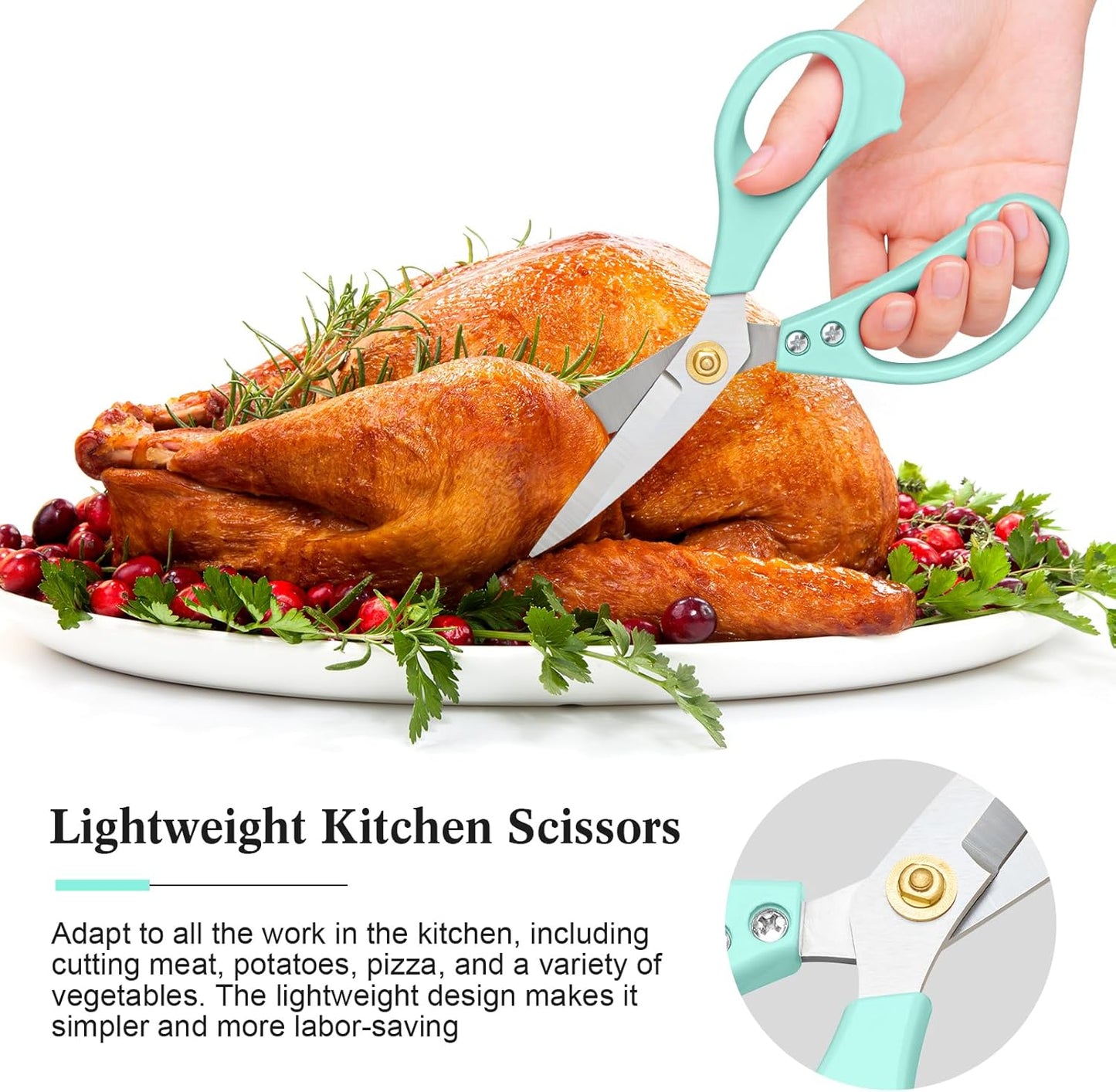 All Purpose Kitchen Scissors, Kitchen Shears Heavy Duty - Dishwasher Safe Food Scissors- Multipurpose Cooking Shears for Meat Poultry Food, Herbs, and Fish, Comfort Grip Handles, White