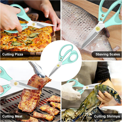 All Purpose Kitchen Scissors, Kitchen Shears Heavy Duty - Dishwasher Safe Food Scissors- Multipurpose Cooking Shears for Meat Poultry Food, Herbs, and Fish, Comfort Grip Handles, White