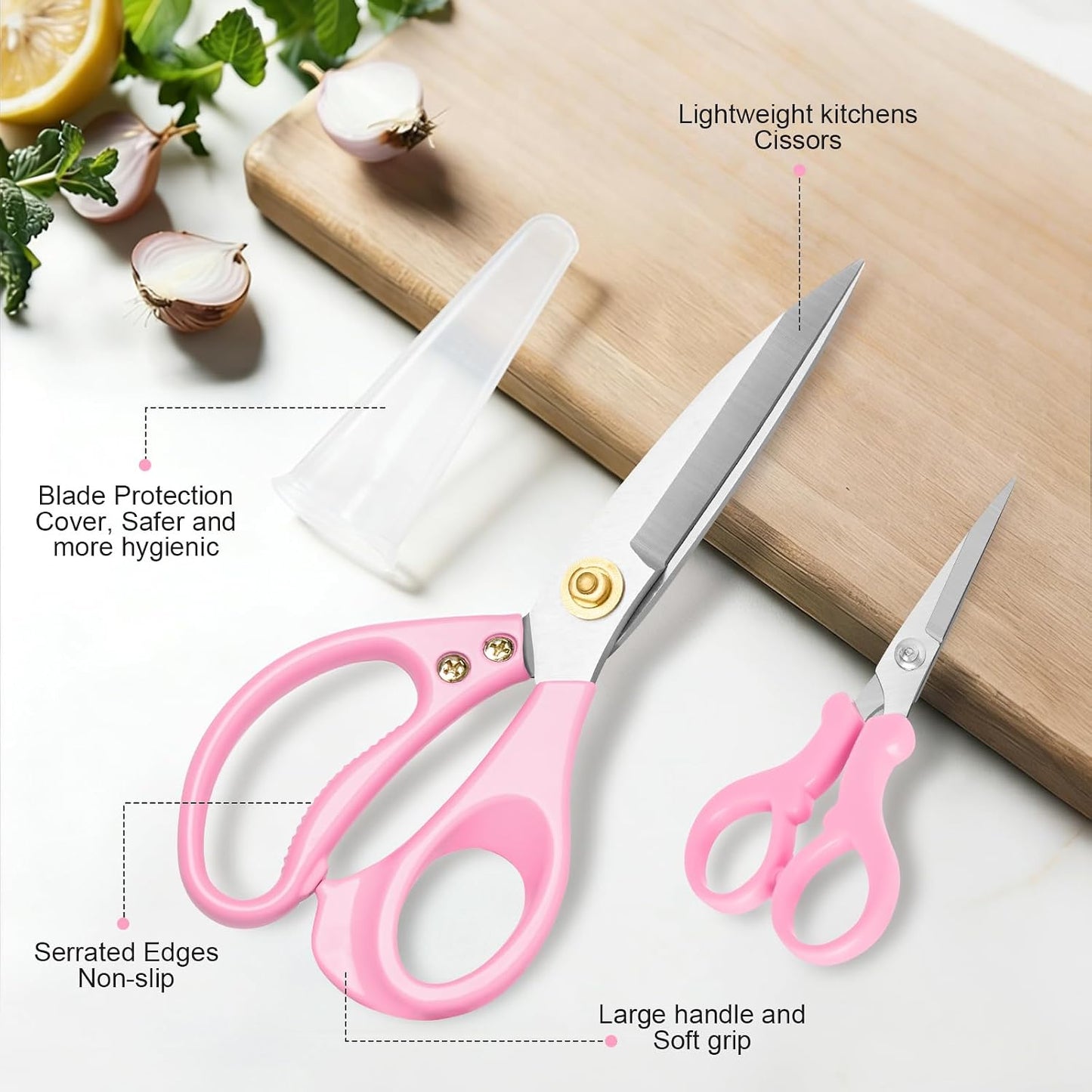 All Purpose Kitchen Scissors, Kitchen Shears Heavy Duty - Dishwasher Safe Food Scissors- Multipurpose Cooking Shears for Meat Poultry Food, Herbs, and Fish, Comfort Grip Handles, White