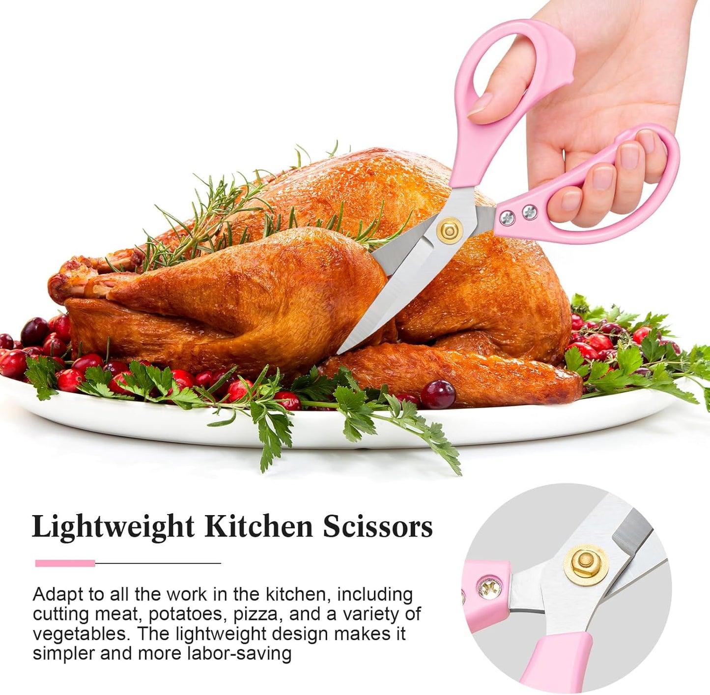 All Purpose Kitchen Scissors, Kitchen Shears Heavy Duty - Dishwasher Safe Food Scissors- Multipurpose Cooking Shears for Meat Poultry Food, Herbs, and Fish, Comfort Grip Handles, White