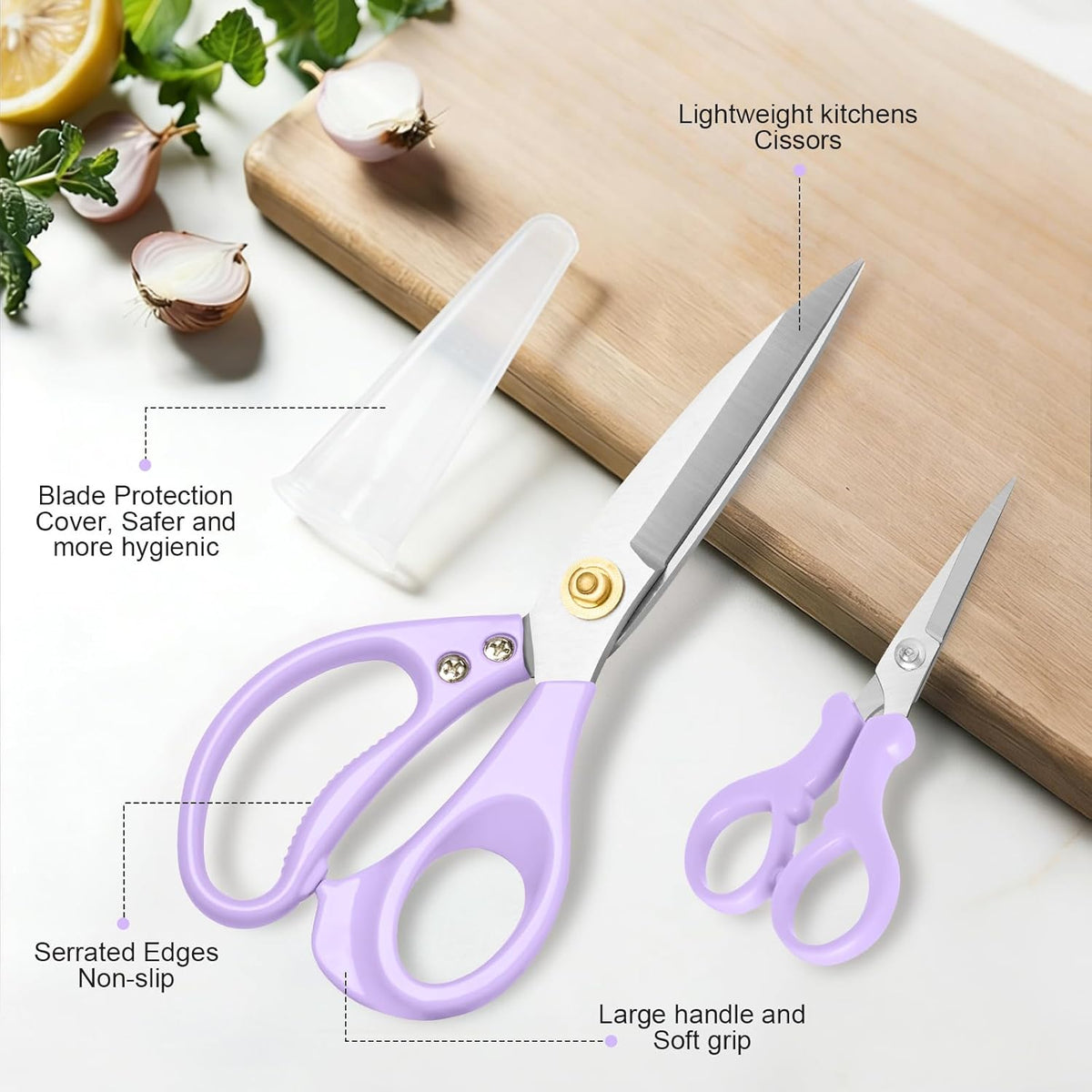 All Purpose Kitchen Scissors, Kitchen Shears Heavy Duty - Dishwasher Safe Food Scissors- Multipurpose Cooking Shears for Meat Poultry Food, Herbs, and Fish, Comfort Grip Handles, White