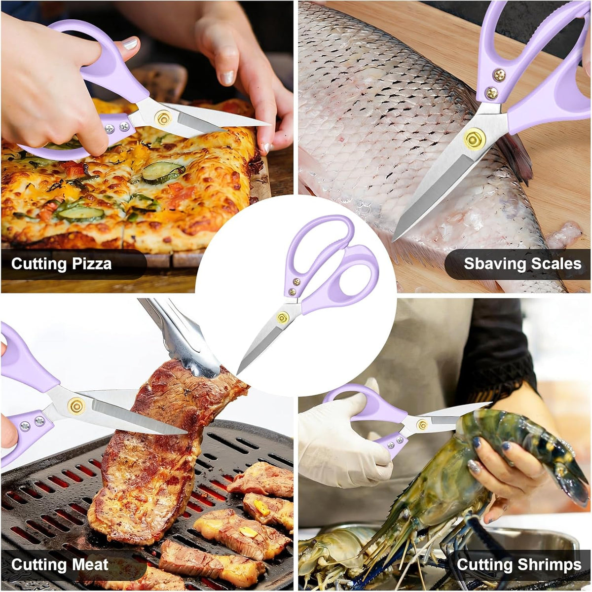All Purpose Kitchen Scissors, Kitchen Shears Heavy Duty - Dishwasher Safe Food Scissors- Multipurpose Cooking Shears for Meat Poultry Food, Herbs, and Fish, Comfort Grip Handles, White