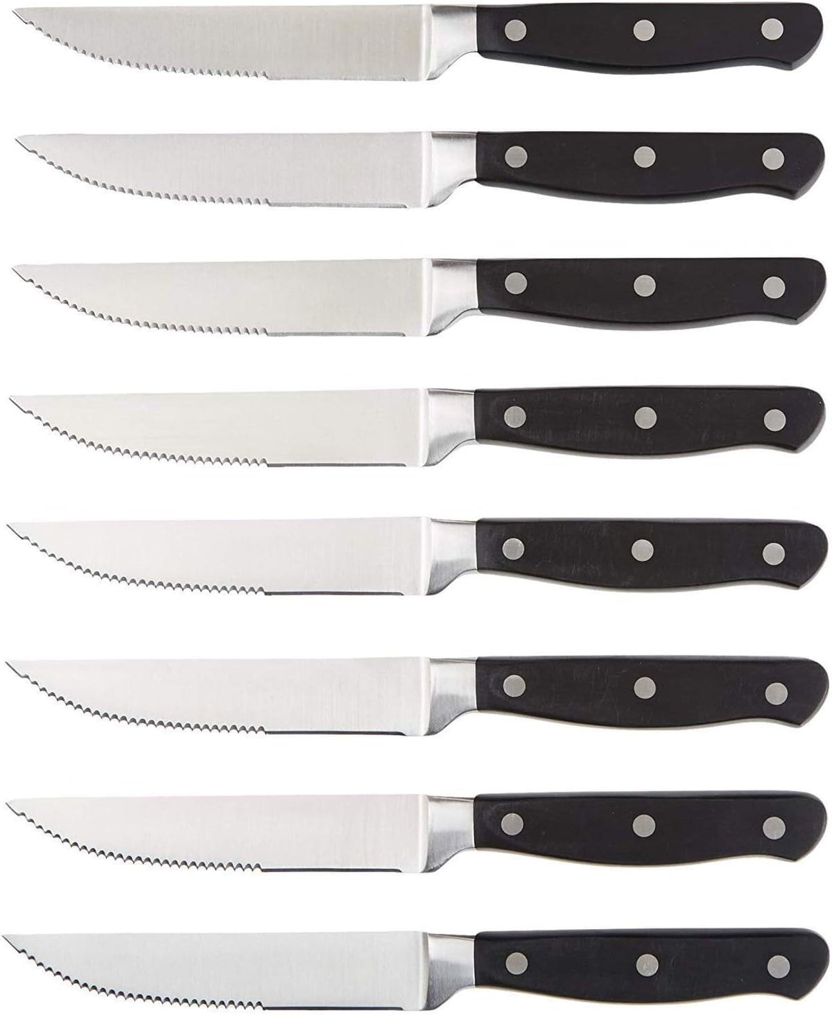 8-Piece Full Tang Stainless Steel Serrated Steak Knife Set, 4.5", Black