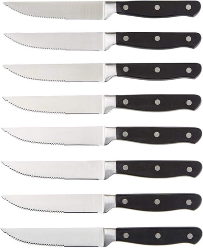8-Piece Full Tang Stainless Steel Serrated Steak Knife Set, 4.5", Black