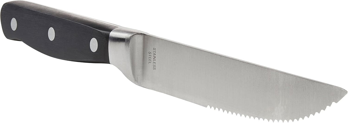 8-Piece Full Tang Stainless Steel Serrated Steak Knife Set, 4.5", Black