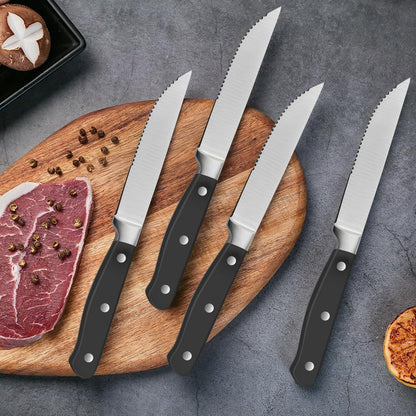 8-Piece Full Tang Stainless Steel Serrated Steak Knife Set, 4.5", Black