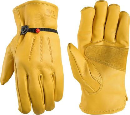 Work Gloves Men and Women, Cowhide Leather Work Gloves, Adjustable Wrist